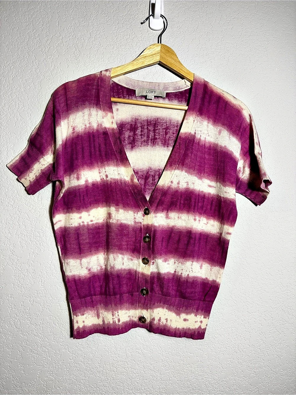 LOFT Tie-Dye Button Front Top in Purple & White Size XS